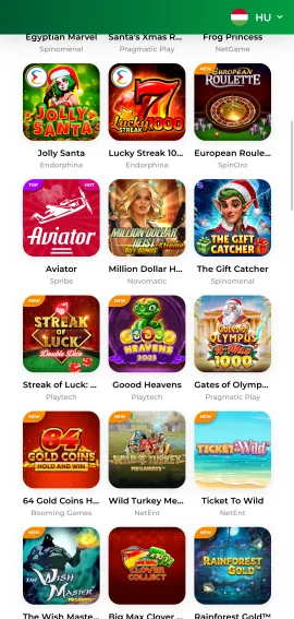Screenshot della collezione di giochi della Verde Casino App