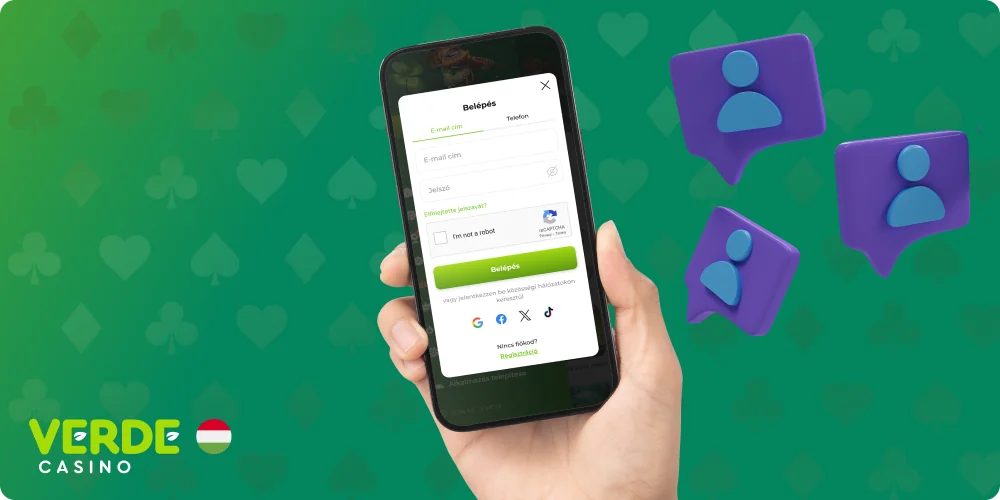 Ekran logowania w aplikacji Verde Casino