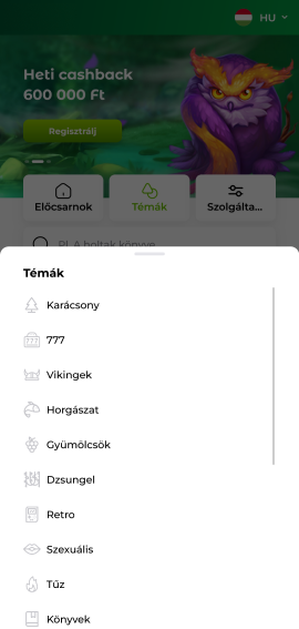 Pillanatkép a Verde Casino alkalmazás menüjéről
