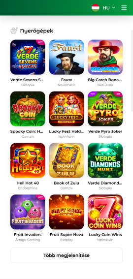 Pillanatkép a Verde Casino alkalmazás nyerőgépekről szóló részéből