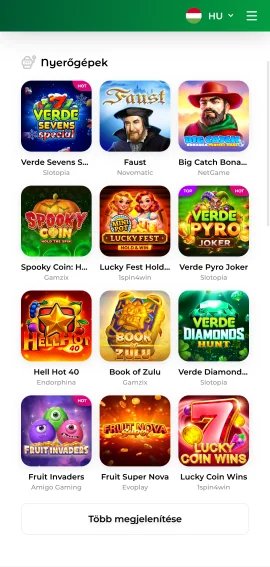 Pillanatkép a Verde Casino alkalmazás nyerőgépekről szóló részéből